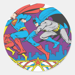 Sticker Rond Batman + Superman + Flash