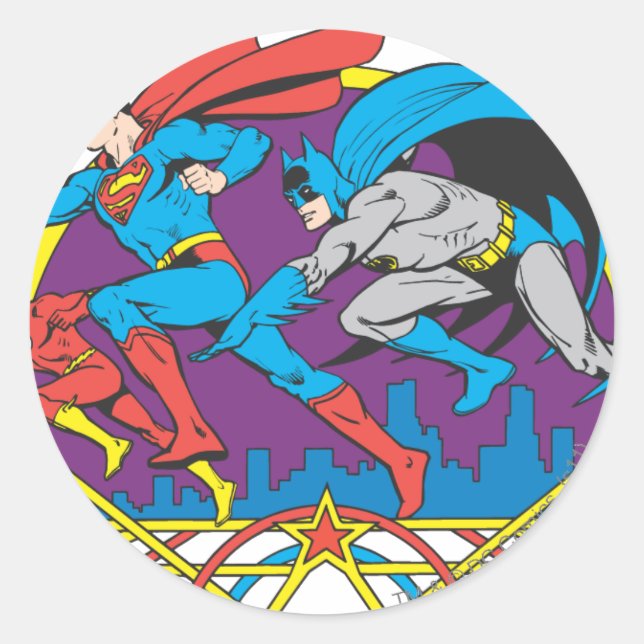 Sticker Rond Batman + Superman + Flash (Devant)