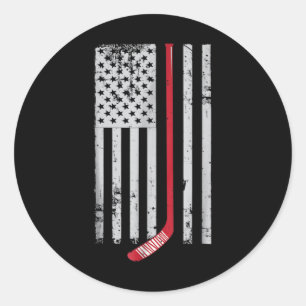 Sticker Rond Bâton de hockey rouge drapeau américain Hockey USA