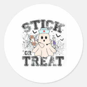 Sticker Rond Bâton Ou Traitement Halloween Fantôme Infirmière H