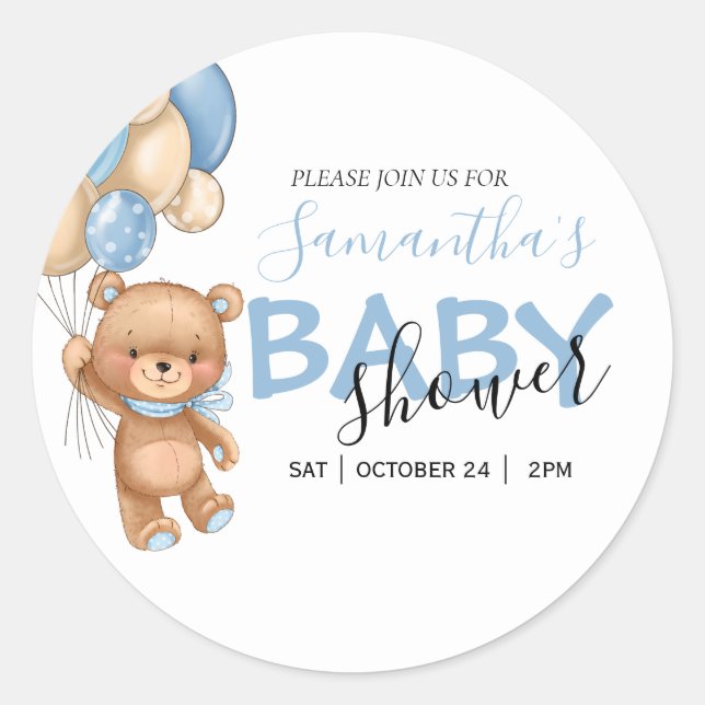 Sticker Rond Bâton rond classique Baby shower à ballon en peluc (Devant)