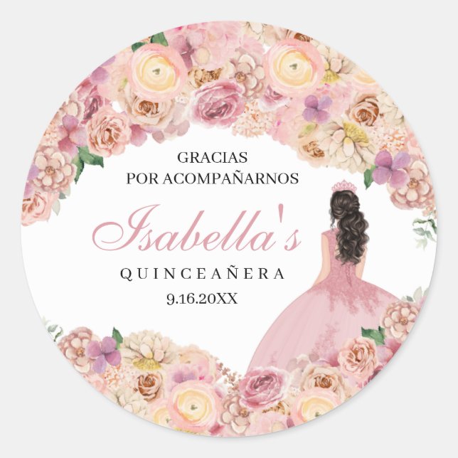 Sticker Rond Bâton rond rose pâle Quinceanera classique (Devant)