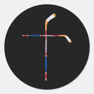 Sticker Rond Bâtons de hockey sur glace chrétiens croix foi spo