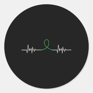 Sticker Rond Battement de cœur ruban vert - Sensibilisation à l