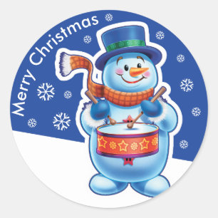 Sticker Rond Batteur rond bleu de bonhomme de neige