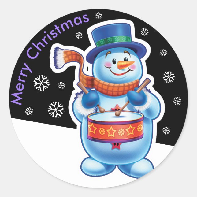 Sticker Rond Batteur rond de minuit de bonhomme de neige (Devant)