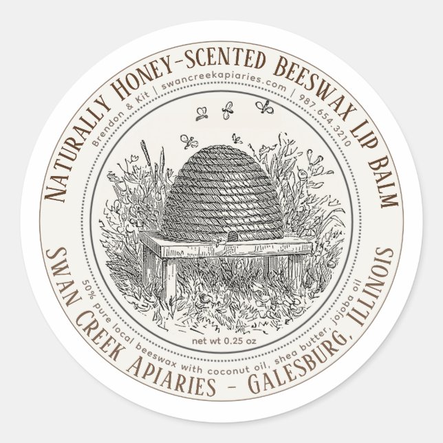Sticker Rond Baume à lèvres et abeilles à parfum naturel (Devant)