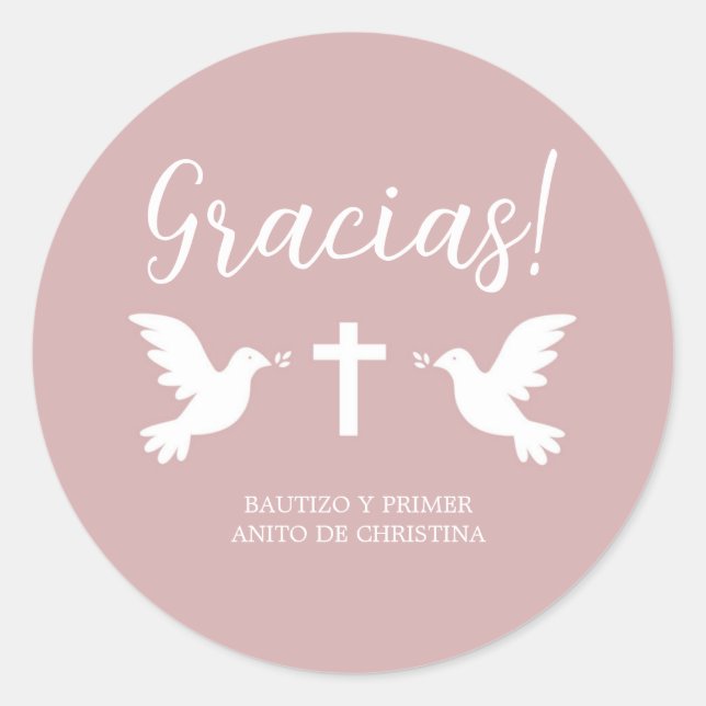 Sticker Rond bautizo rose (Devant)