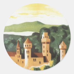 Sticker Rond Bavière, Allemagne, Château Allemand Art de Voyage