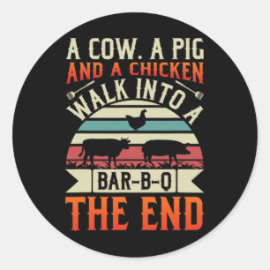 Sticker Rond Bbq Été Grillin Vache Poulet De Cochon Pour Hommes