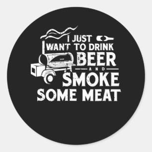 Sticker Rond BBQ Fumer Pitmaster Cadeau Boire Bière Fumer Viand