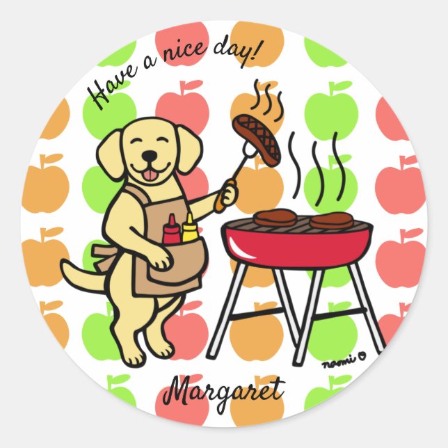 Sticker Rond BBQ Jaune Labrador Chef Dessin (Devant)