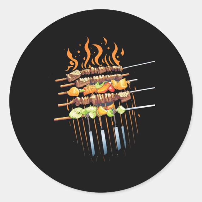 Sticker Rond Bbq Kebyb Grill Meat Skewers Byrbeque Outdoor Gril (Devant)