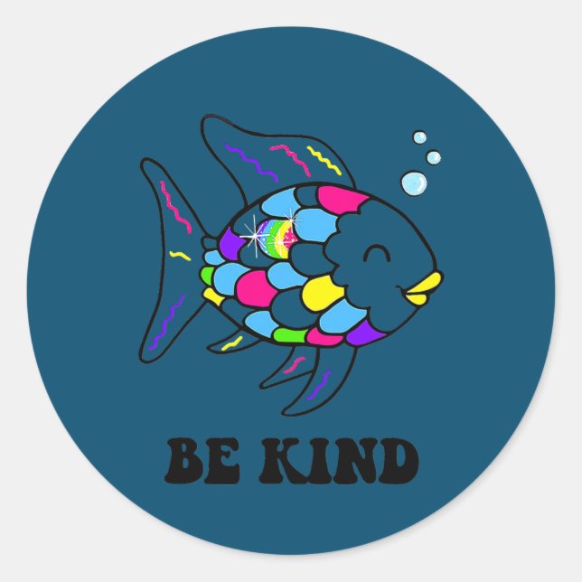 Sticker Rond Be Kind Rainbow Fish Teacher Life Teaching Back (Devant)
