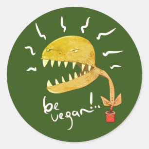 Sticker Rond be vegan drôle venus mouche piège dessin