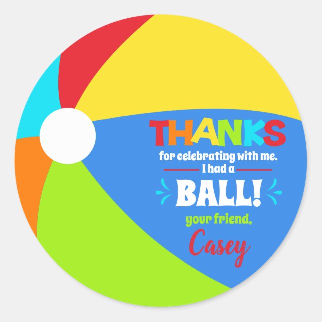 Sticker Rond Beach Ball Pool Party Favoriser le Merci (Devant)