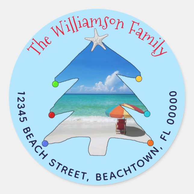 Sticker Rond Beach Christmas Lights Starfish Adresse de retour (Devant)