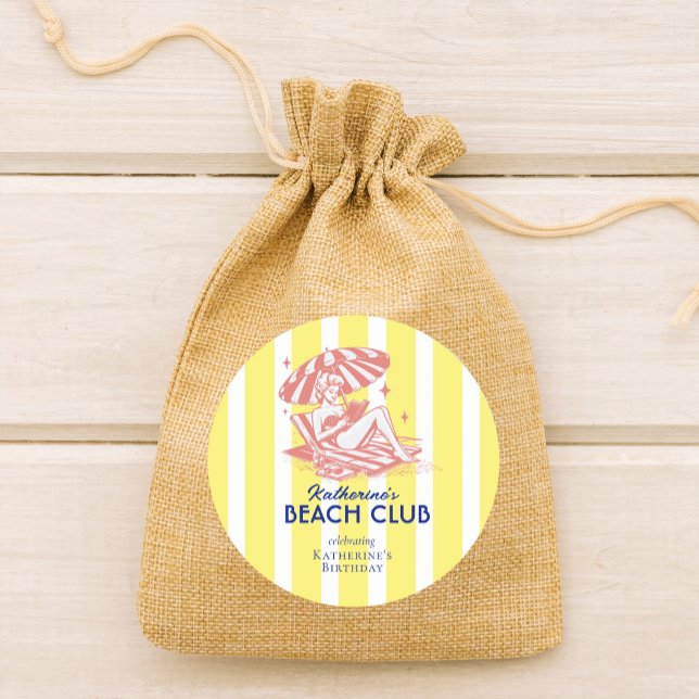 Sticker Rond Beach Club Cabana Jaune Fête d'Anniversaire (Créateur téléchargé)