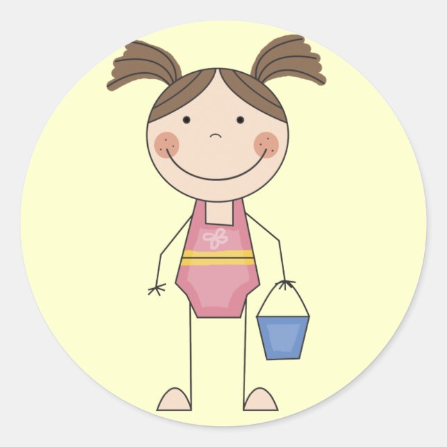 Sticker Rond Beach Girl avec torchon et cadeaux (Devant)