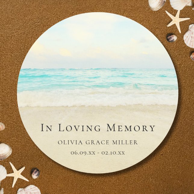 Sticker Rond Beach Ocean Memorial ou Funeral Tribute (Beach Memorial Sticker Label)
