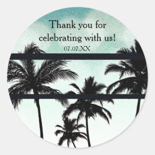 Sticker Rond Beach Party Palm Trees Tropical Vert Vintage