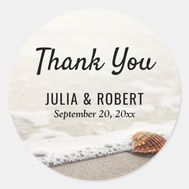 Sticker Rond Beach Waves Merci Mariage (Devant)
