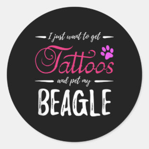 Sticker Rond Beagle Amoureux des chiens Tattoo Funny Chien Mama