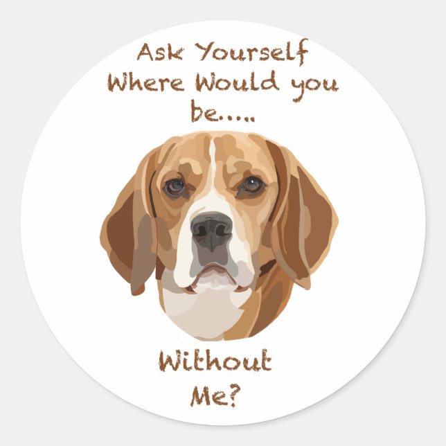 Sticker Rond Beagle Chien main tiré Art numérique adorable (Devant)