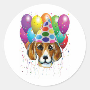STICKER ROND BEAGLE D'ANNIVERSAIRE