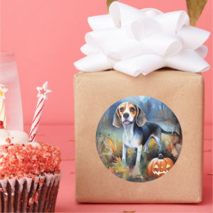 Sticker Rond Beagle d'Halloween avec peur Citrouille