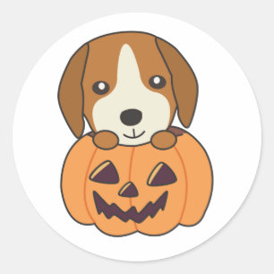 Sticker Rond Beagle En Chiens Doux Citrouilles Bonne Halloween