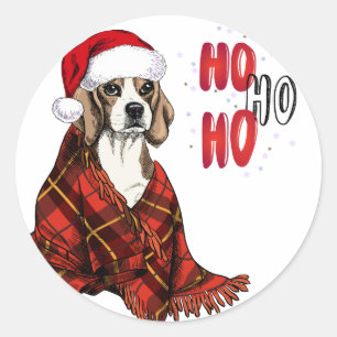 Sticker Rond Beagle Ho Ho Ho