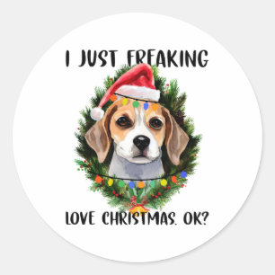 Sticker Rond Beagle Je viens de freaking Love Noël Ok Noël
