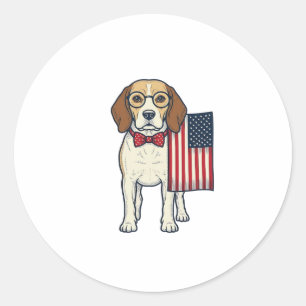 Sticker Rond Beagle patriotique avec drapeau vintage vector art