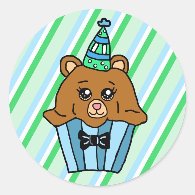 Sticker Rond Bear Anniversday Cupcake (Devant)