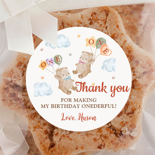 Sticker Rond Bear Boy Girl Twins - Première fête d'anniversaire