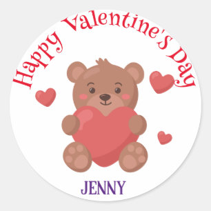 Sticker Rond Bear Cute Valentine's day Nom Customisé