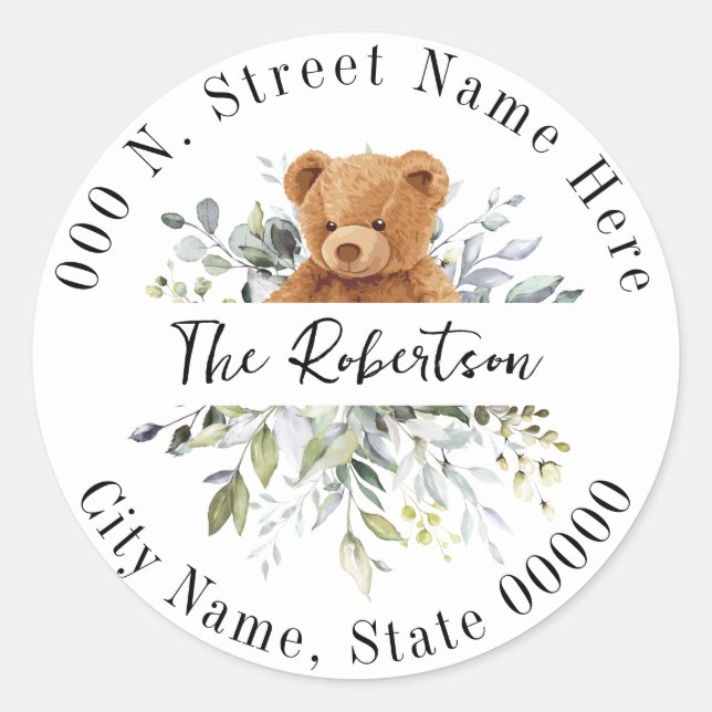 Sticker Rond Bear Greenery Adresse de retour (Devant)