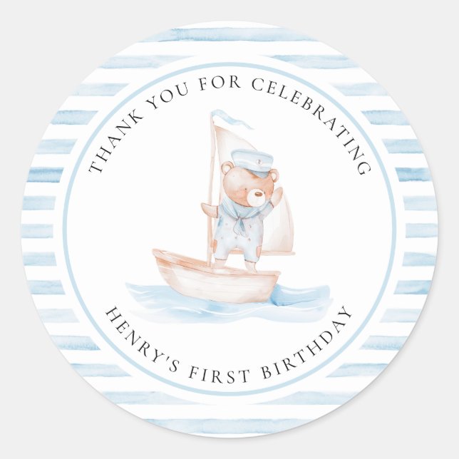 Sticker Rond Bear marin Bear Bleu Bleu Bande Anniversaire (Devant)