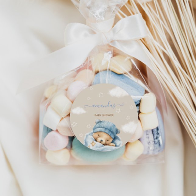 Sticker Rond Bear Minimal Bleu Bébé Garçon Douche (Créateur téléchargé)