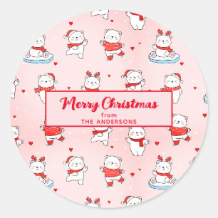 Sticker Rond Bear polaire mignonne Noël Motif sans couture rose