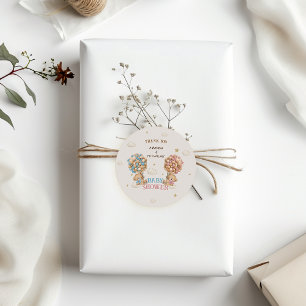 Sticker Rond Bear Twins Garçon fille Douche bleu rose Merci