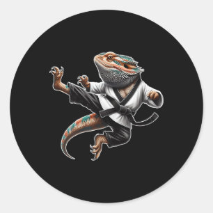 Sticker Rond Bearé Dragon Flying Kick Pose Karate Samurai Nin