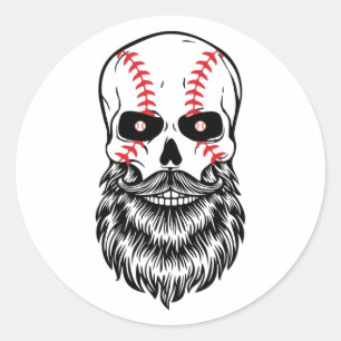 Sticker Rond Beared Skull Baseball Jeu Fans Beard Hommes