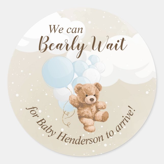 Sticker Rond Bearly Wait Dusty Blue Teddy Bear (Devant)