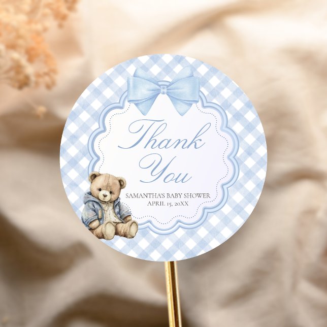Sticker Rond Bearly Wait Elegant Bear Baby Shower (Blue Bear Baby Shower Sticker)