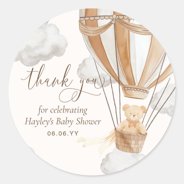 Sticker Rond Bearly Wait Tan Teddy Bear Merci Baby shower (Devant)
