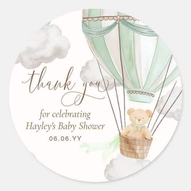 Sticker Rond Bearly Wait Teddy Bear Merci Baby shower (Devant)