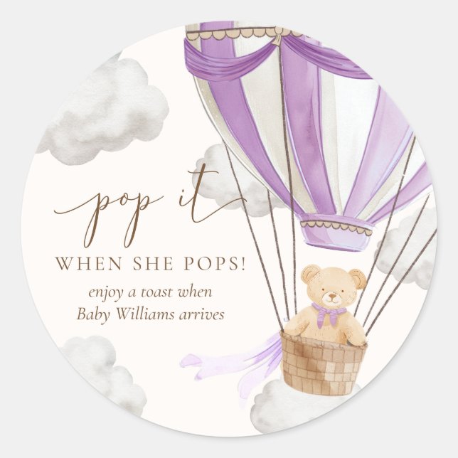 Sticker Rond Bearly Wait Teddy Ours Lilac Pop It When She Pops (Devant)