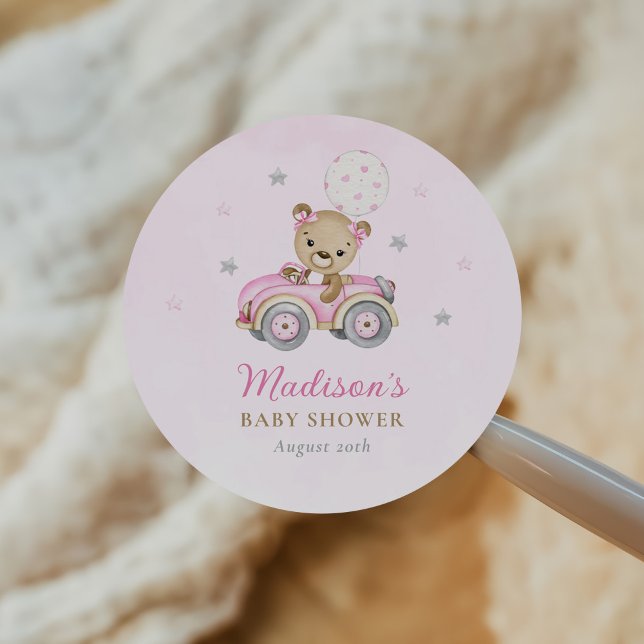 Sticker Rond Bearly Wait Teddy Ours Rose Girl Baby shower (Créateur téléchargé)